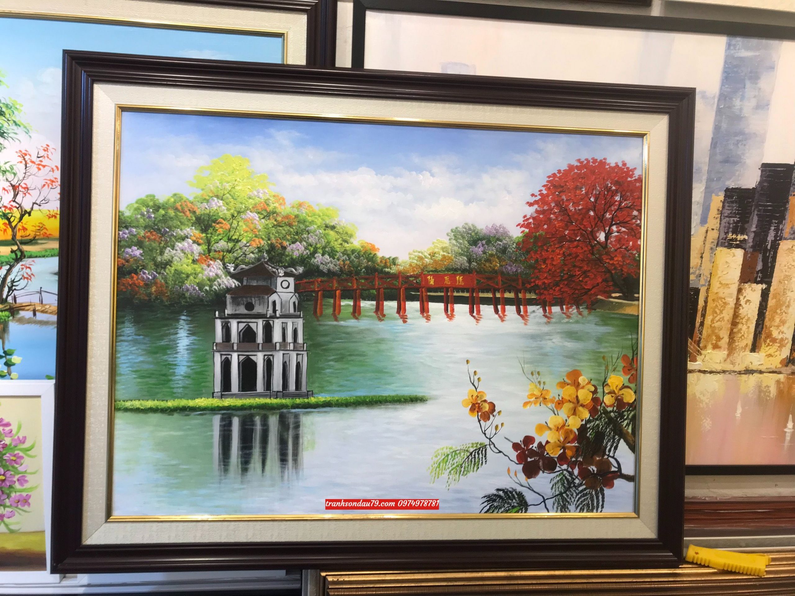 Tranh hồ gươm tranh sơn dầu hồ gươm ST25 - Tranh sơn dầu Nguyễn Thái học -  Tranh sơn dầu hà nội