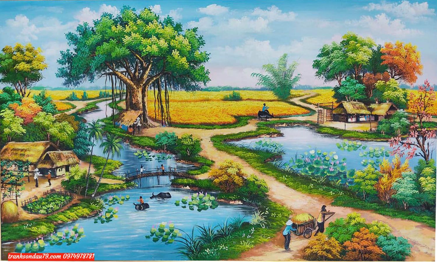 Tranh phong cảnh đồng quê việt nam ST66 - Tranh sơn dầu Nguyễn Thái học -  Tranh sơn dầu hà nội