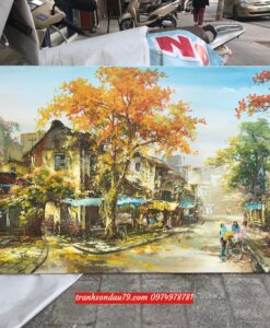 Tranh phố cổ hà nội , tranh phố cổ đẹp st24