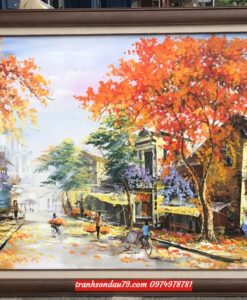 Tranh phố cổ hà nội , phố cổ mùa thu hà nội st34