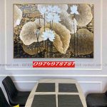 Tranh hoa sen đẹp sang trọng ý nghĩa, tranh sơn dầu hoa sen