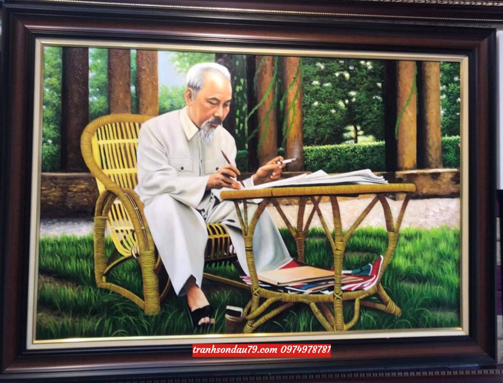 tranh-bac-ho-ngoi-lam-viec.jpeg Tranh bác hồ ngồi làm việc, tranh sơn vẽ sơn dầu ST82 - Ảnh 1