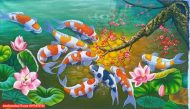 Tranh cá chép cửu ngu quần hội ST037