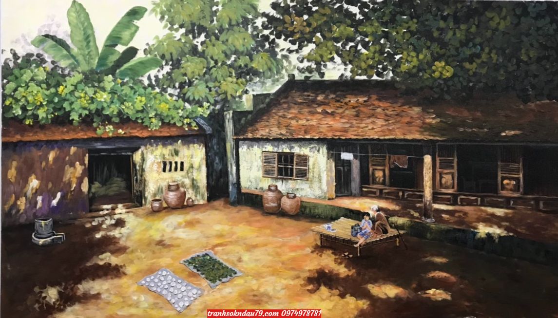 tranh-dong-que-1.jpeg Tranh đồng quê , tranh sơn dầu đồng quê việt nam ST62 - Ảnh 1
