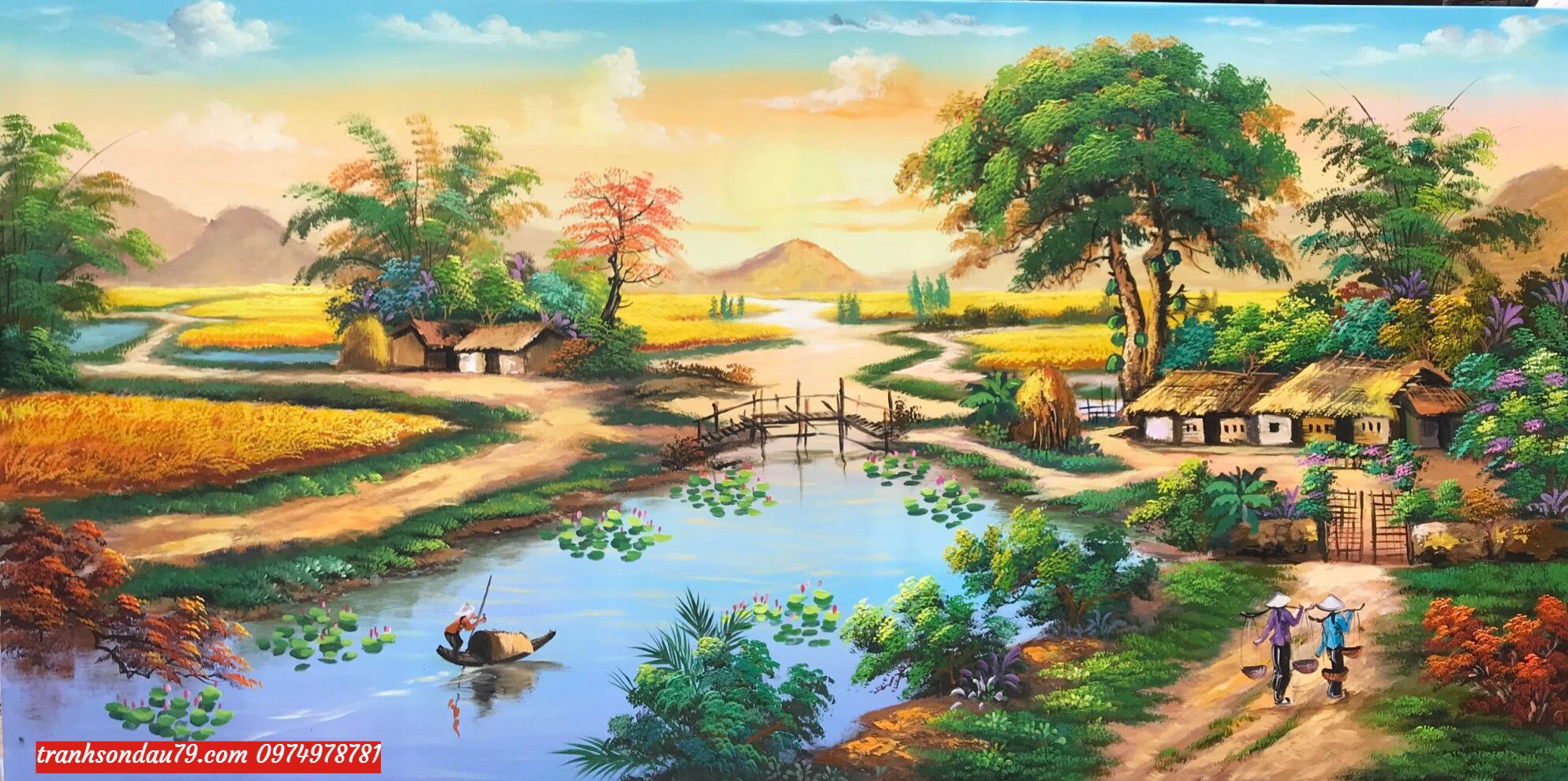 tranh-dong-que-phong-canh-dong-que.jpeg Tranh đồng quê, phong cảnh đồng quê việt nam ST108 - Ảnh 1