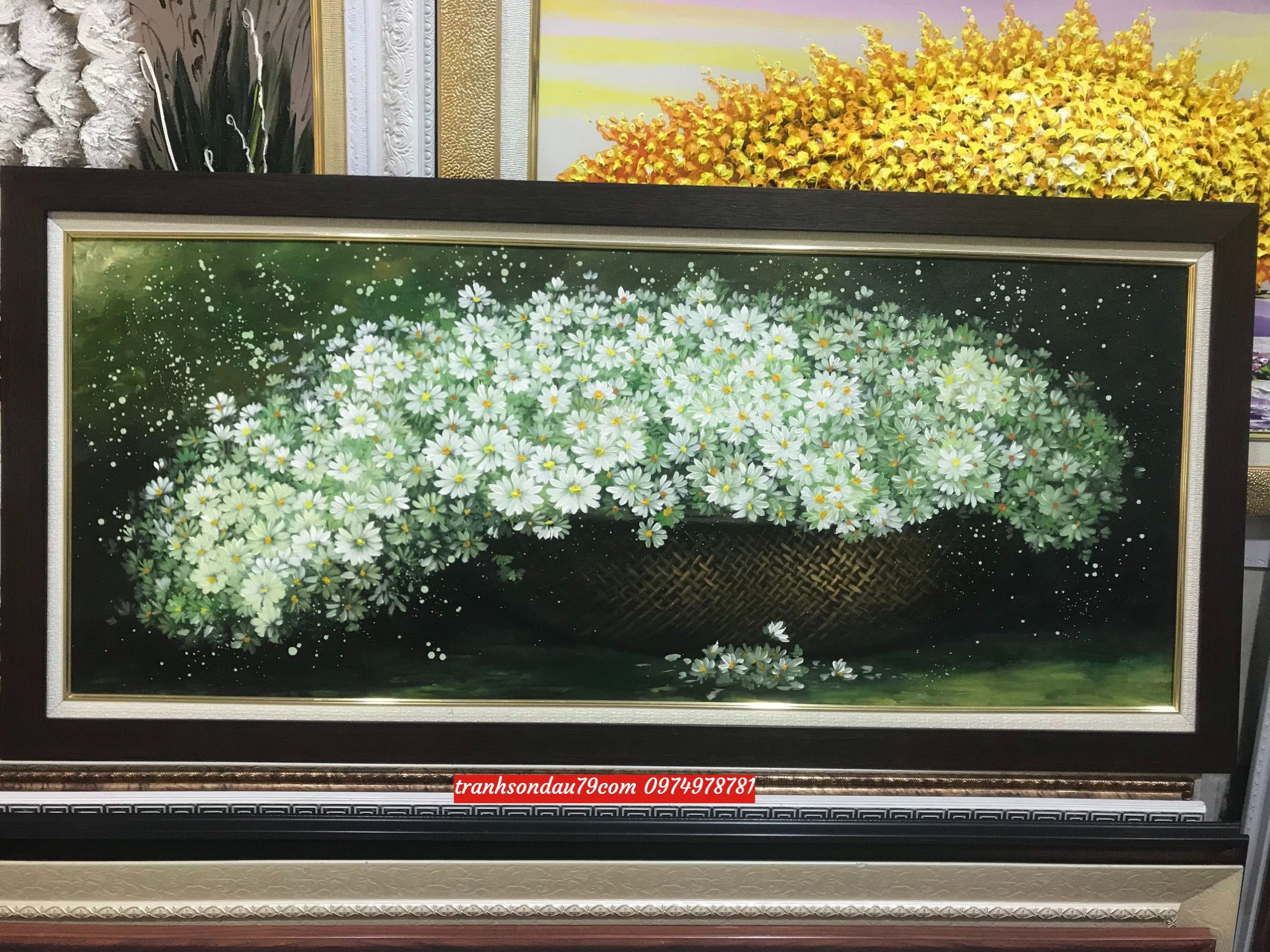 tranh-hoa-cu-gio-hoa-scaled-1.jpeg Tranh hoa cúc, tranh giỏ cúc hoa mi đẹp St109 - Ảnh 1