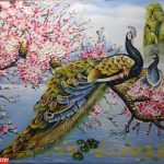 Tranh hoa đào, tranh hoa đào chim công đẹp ST89