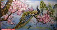 Tranh hoa đào, tranh hoa đào chim công đẹp ST89