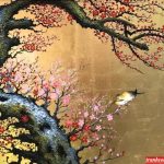 Tranh hoa đào tranh hoa đào dát vàng đẹp ST106