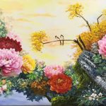 Tranh sơn dầu hoa mẫu đơn đẹp ST018