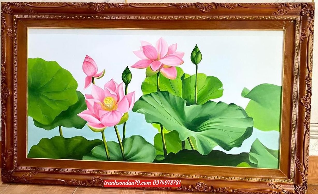 tranh-hoa-sen-dep-1.jpeg Tranh hoa sen khung gỗ đẹp ST187 - Ảnh 1