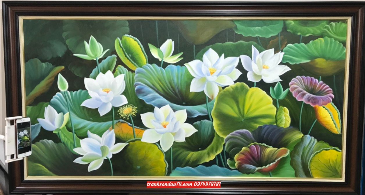 tranh-hoa-sen.jpeg Tranh hoa sen ,tranh sơn dầu hoa sen STv31 - Ảnh 1